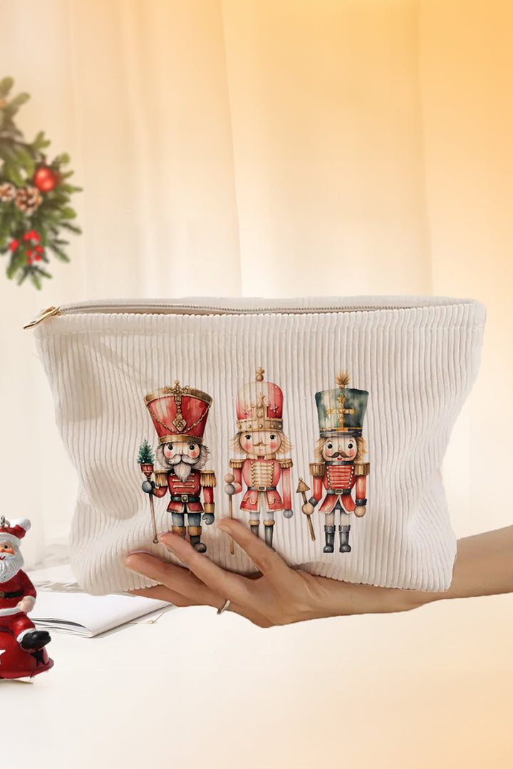 Christmas Fashion Print Corduroy Zip Up Cosmetic Bag