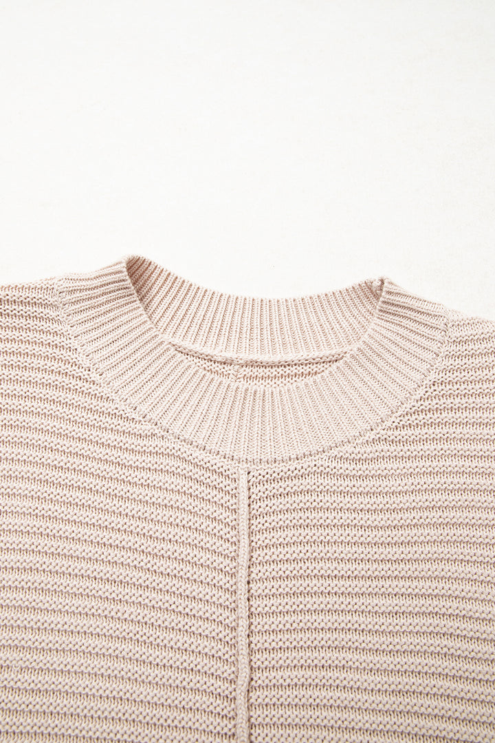 Mixed Texture Patchwork Knitted Puff Sleeve Sweater