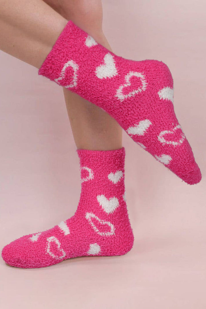 Dicke Crew-Socken aus Korallenfleece mit Herzform-Print