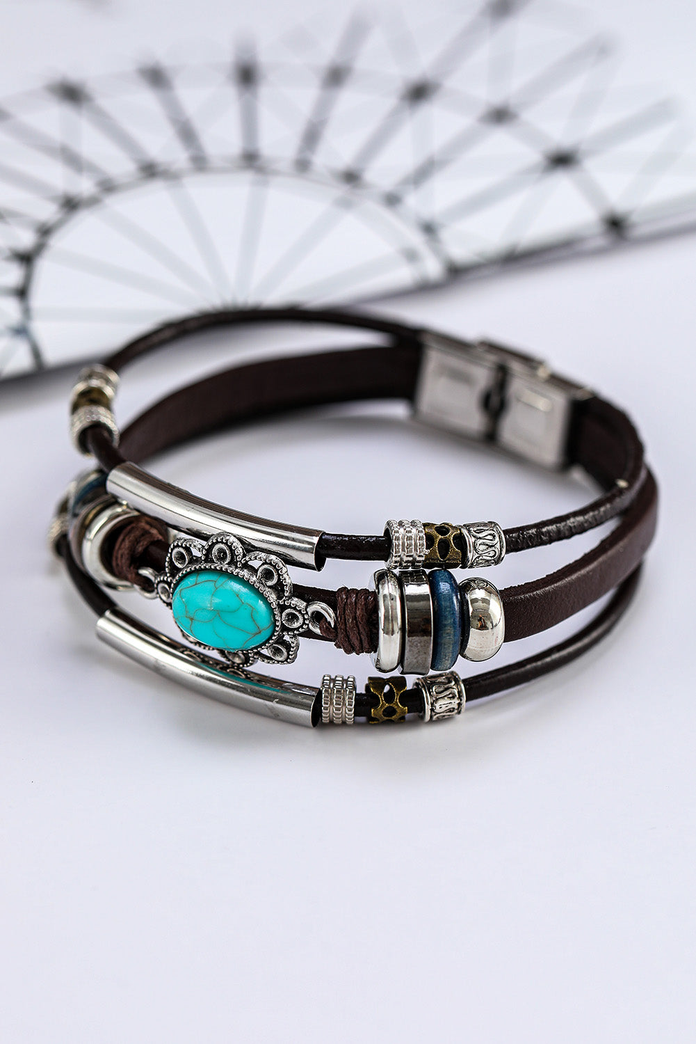 Bracelet multicouche en similicuir turquoise