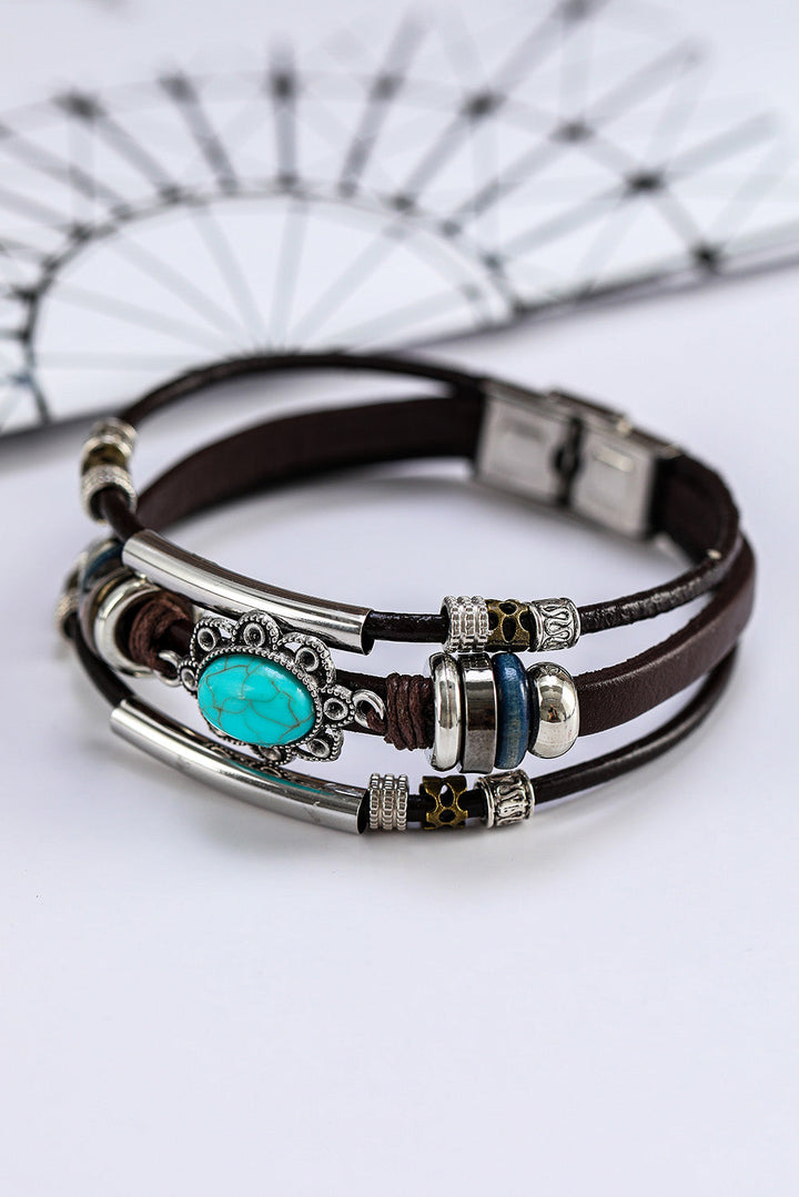 Bracelet multicouche en similicuir turquoise
