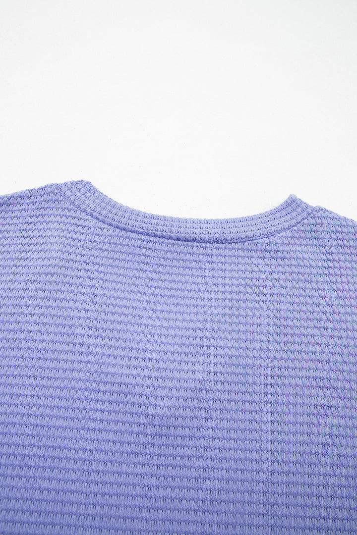 Waffle V Neck Short Sleeve Knit Top