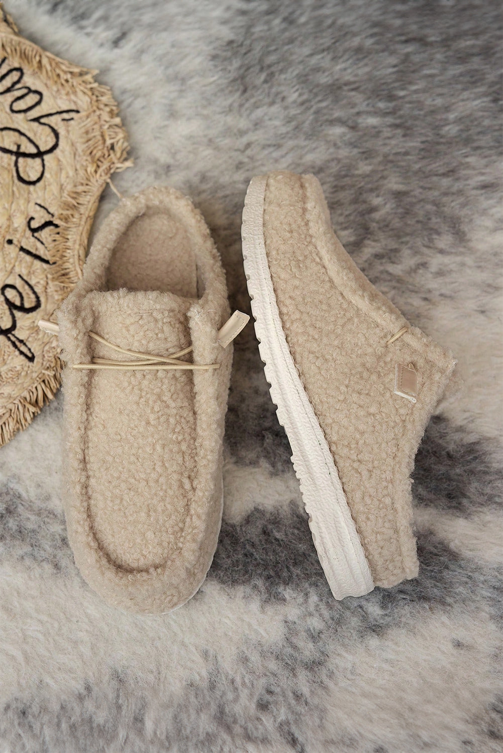 Lace Up Detail Slip On Sherpa Shoes