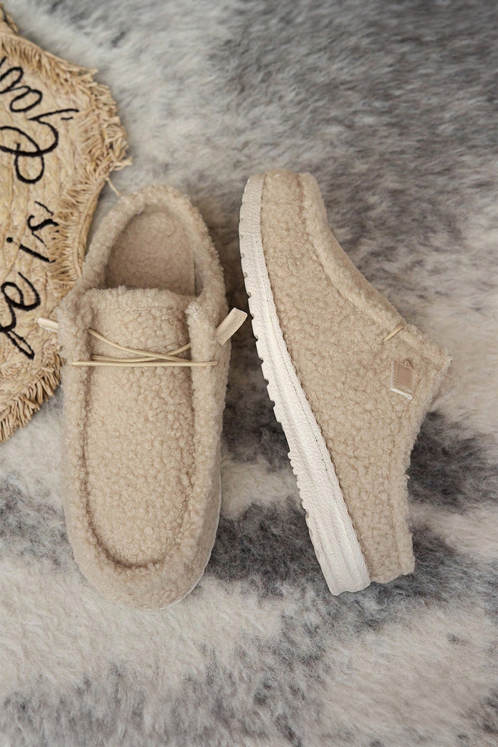 Lace Up Detail Slip On Sherpa Shoes