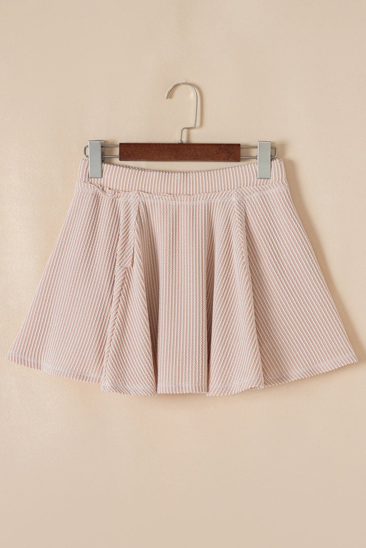 Jet Stream Corded Lantern Sleeve Top High Waist Ruffled Mini Skort Set