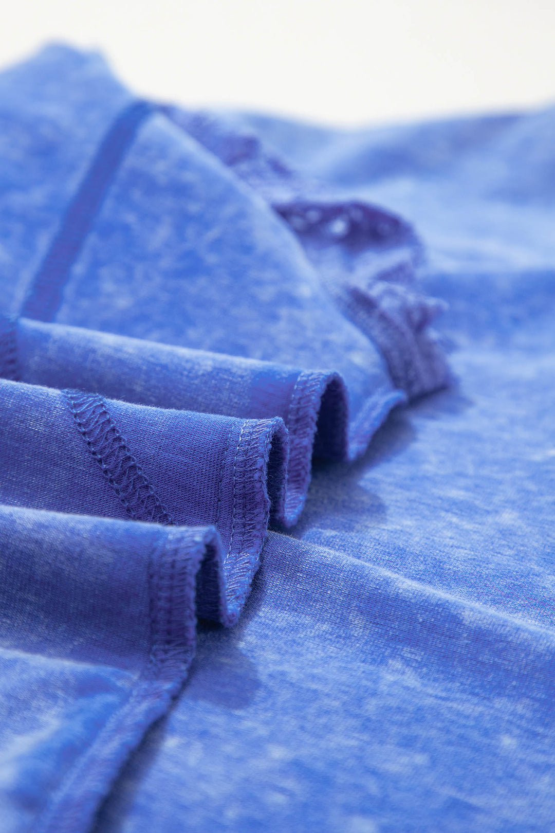 Sky Blue Mineral Wash Raw Seam Lace Sleeve Cotton Tee