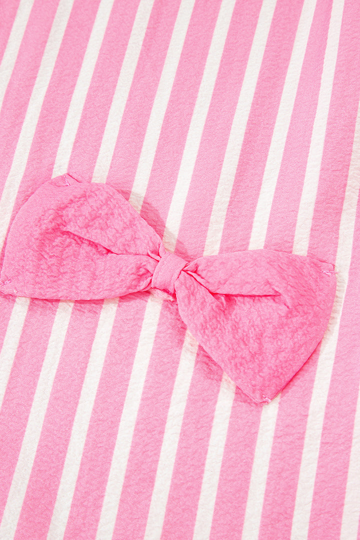 Pink Stripe Buttoned Front Long Sleeve Top and Pants 2 Piece Sleepwear