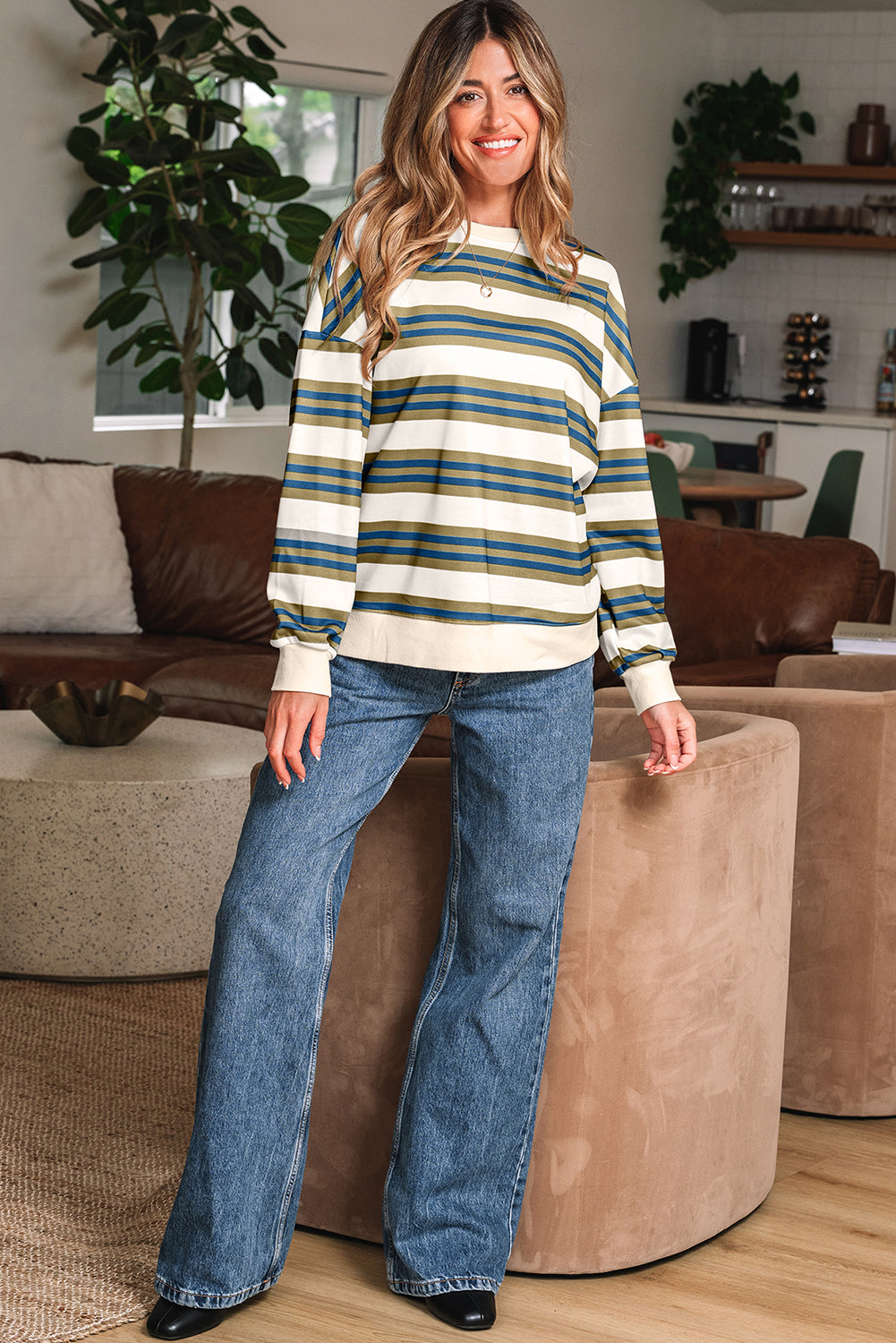 Crew Neck Drop Shoulder Pullover Sweatshirt