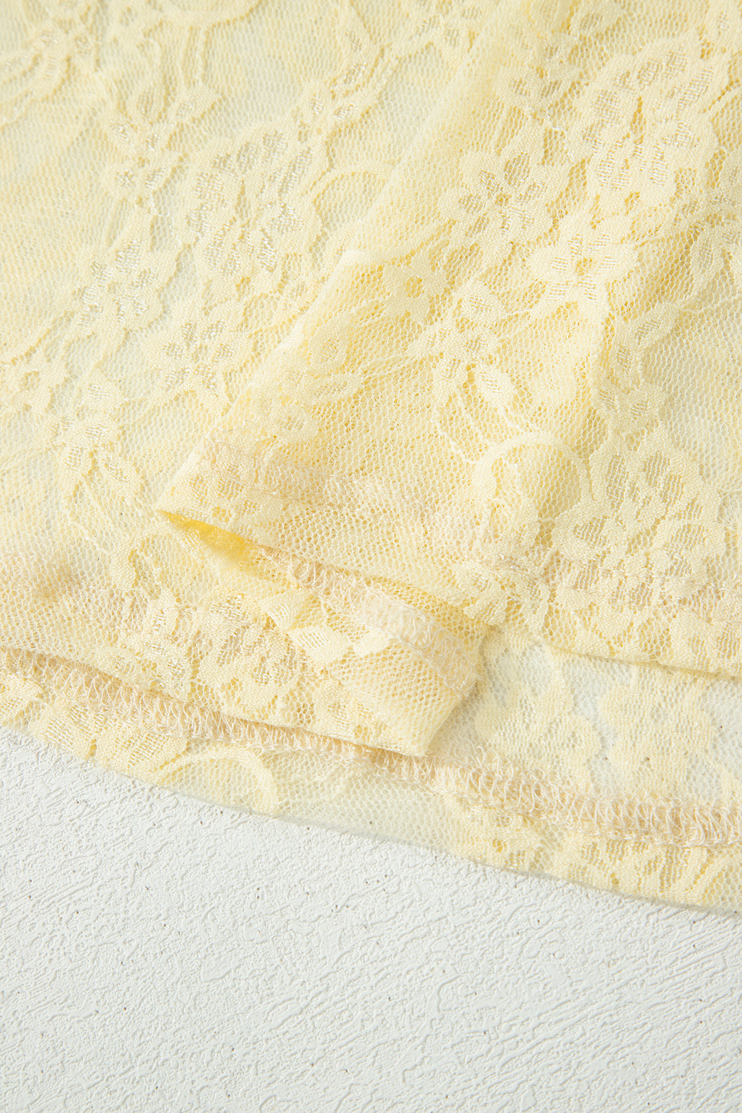 Yellow Cream Sheer Floral Lace Boxy Tee
