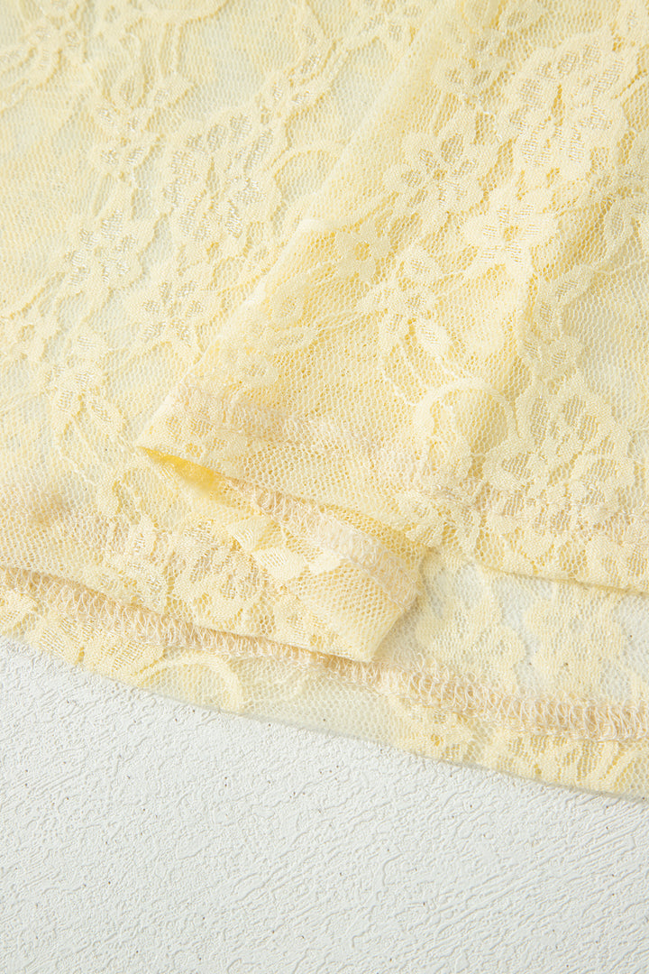 Yellow Cream Sheer Floral Lace Boxy Tee