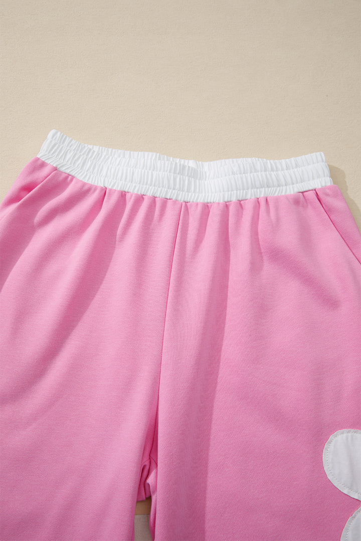 Orchid Bouquet Big Flower Patched Raw Seam Color Block 2 Piece Loose Pant Set