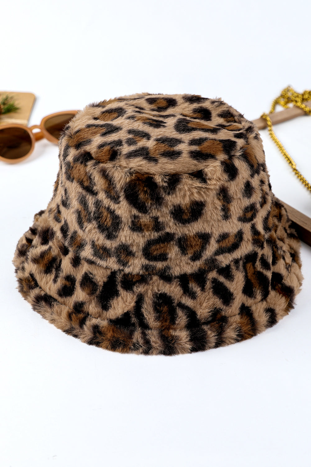 Leoparden-Plüsch-Winterhut mit breiter Krempe