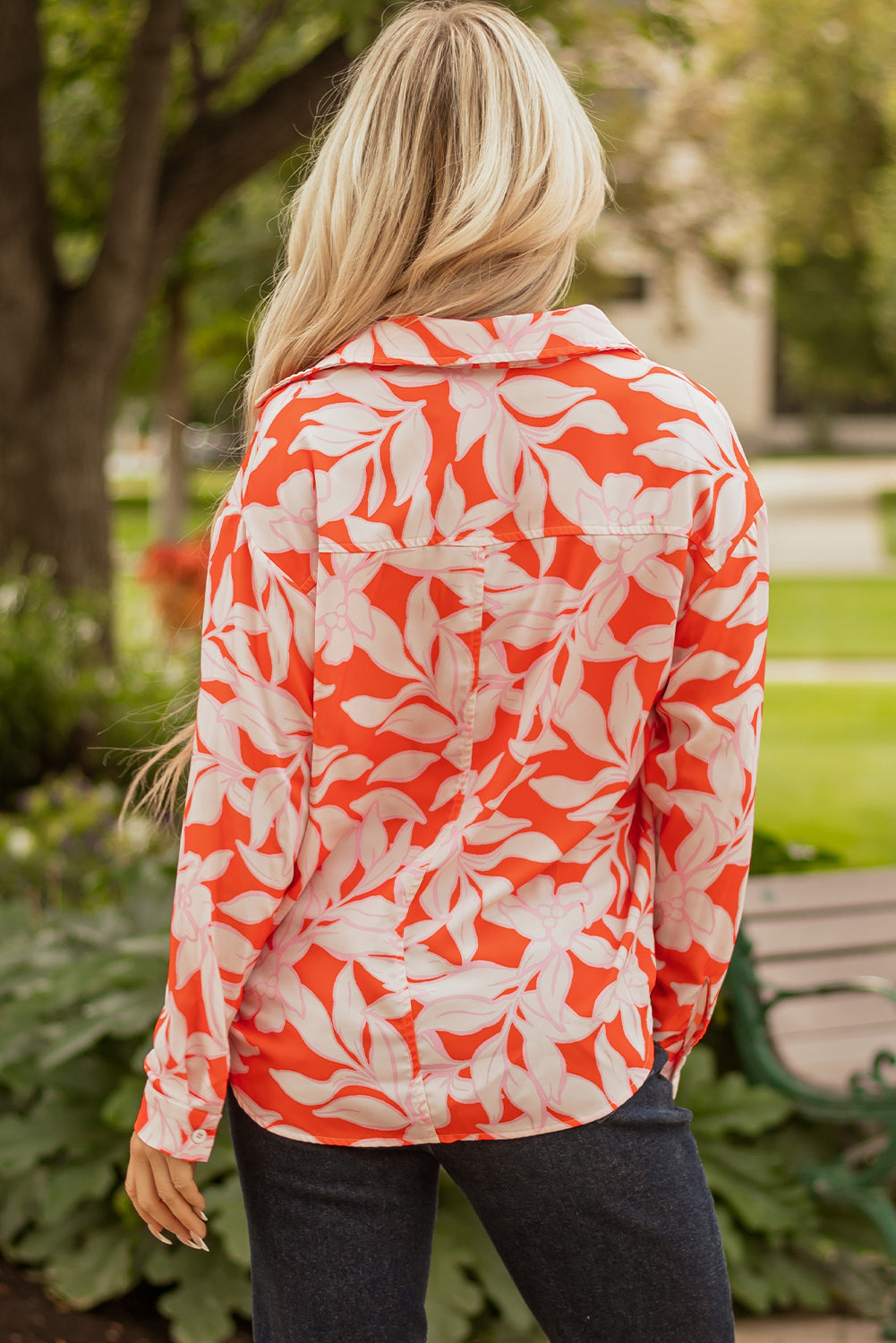 Botanical Print Single Chest Pocket Button Up Shirt