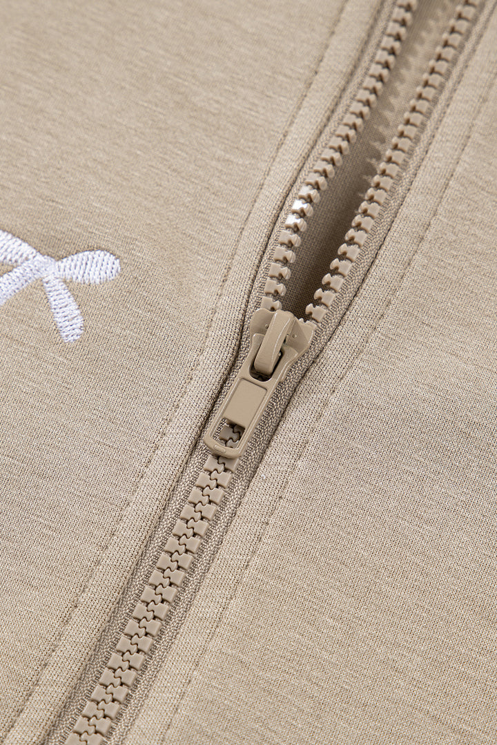 Goat Contrast Bow Embroidered Zip Up Jacket Hoodie