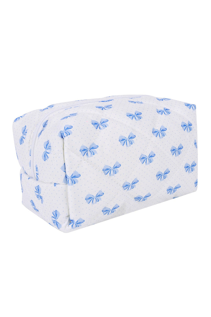 Trousse de maquillage matelassée à fermeture éclair et nœud papillon