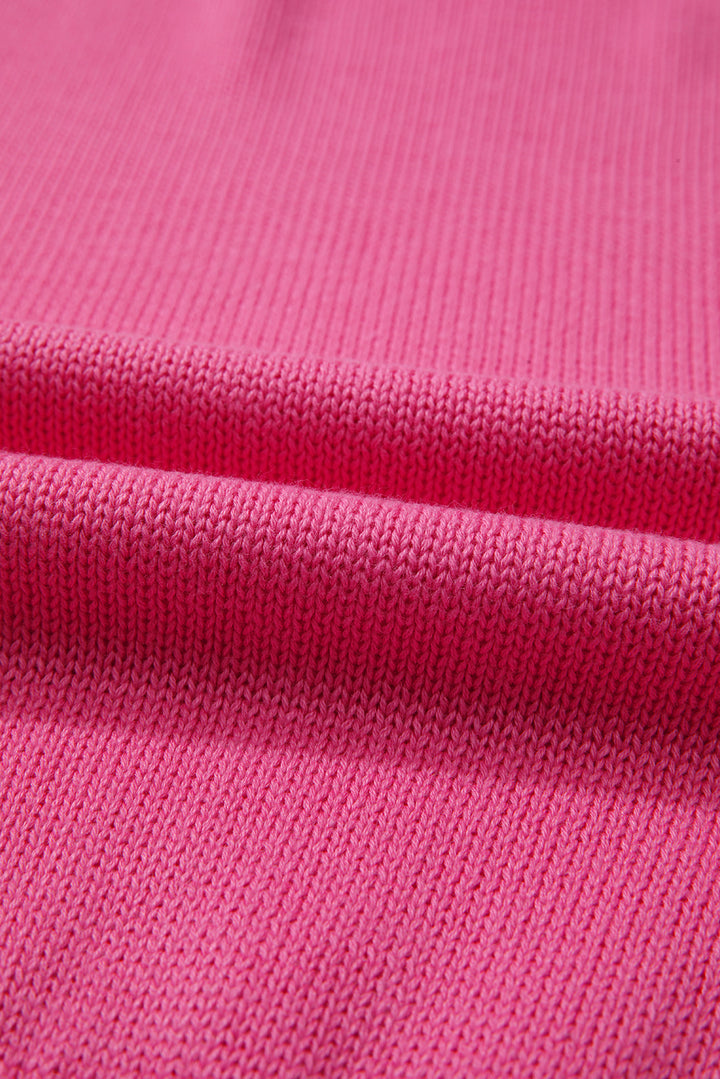 Sachet Pink Contrast Crew Neck Pearled Decor Drop Shoulder Knit Sweater