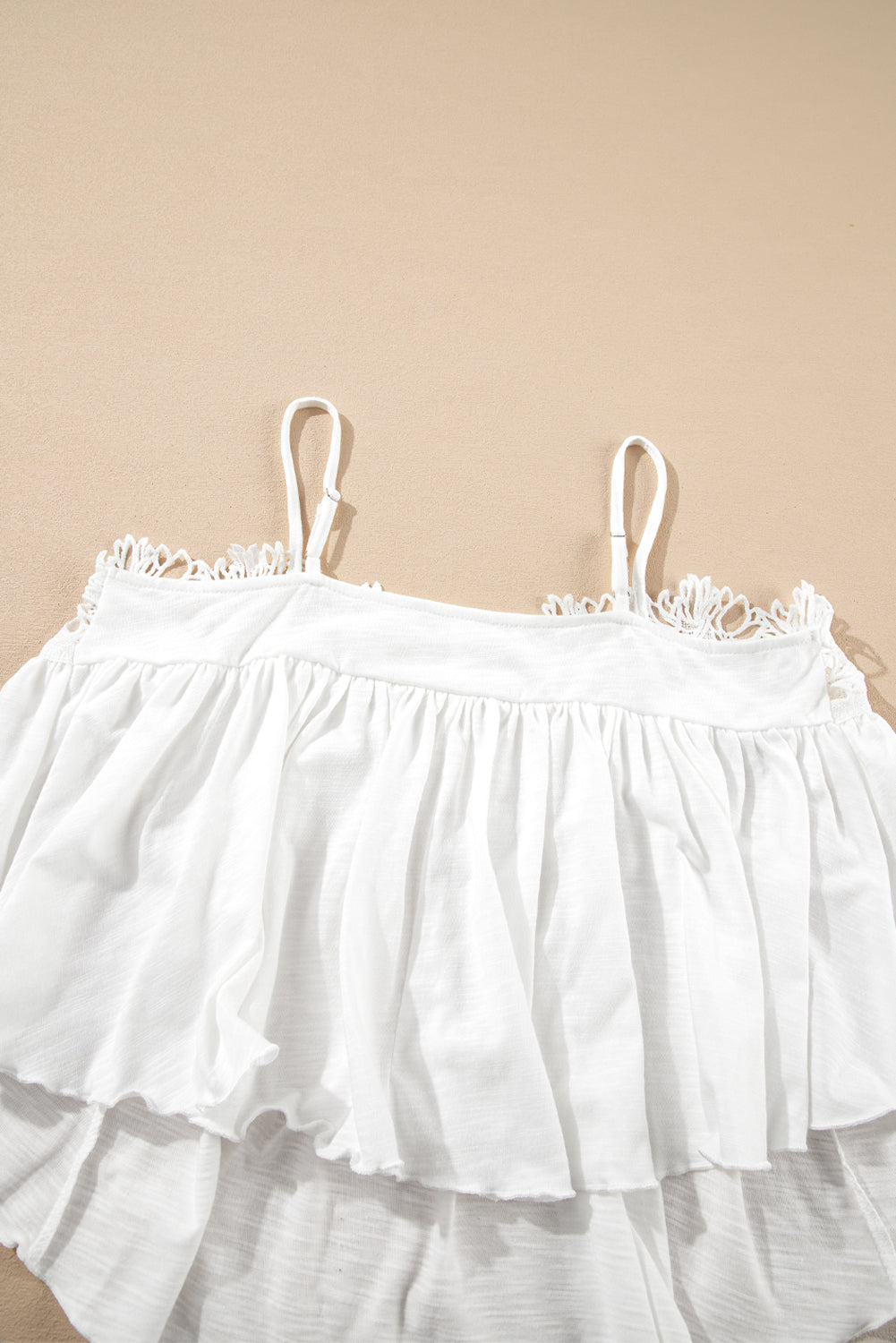 Lace Splicing Spaghetti Straps Ruffle Flared Tank Top