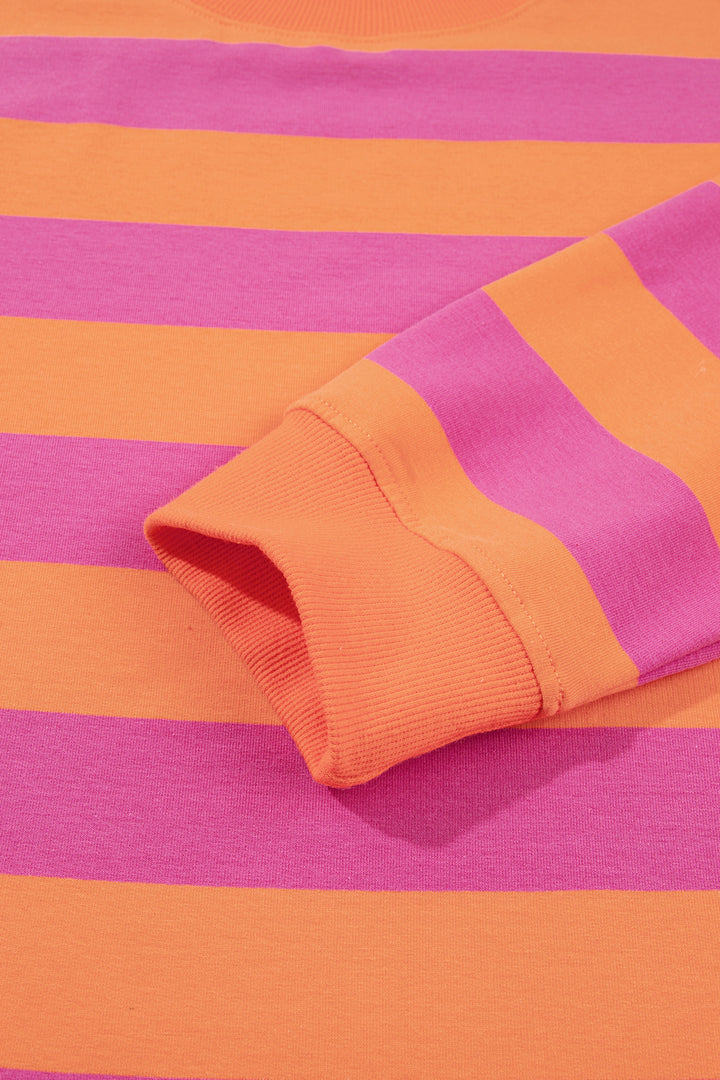 Orange Stripe Colorblock Mock Neck Relaxed Sweatshirt
