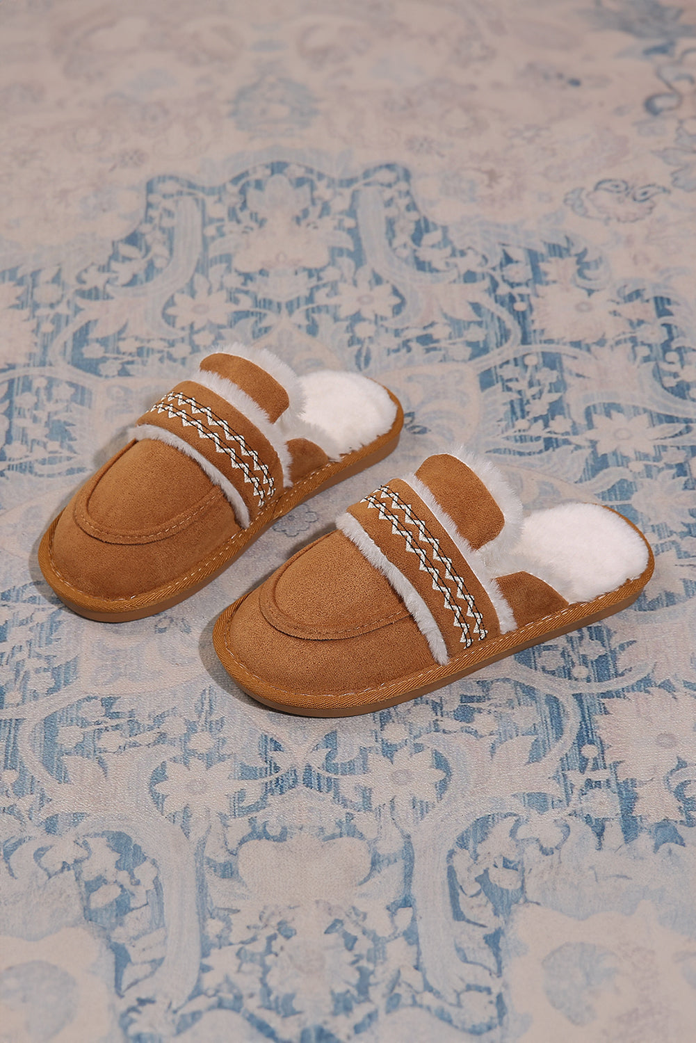 Suede Wavy Striped Plush Lined Slippers (Run Small, Size Up)