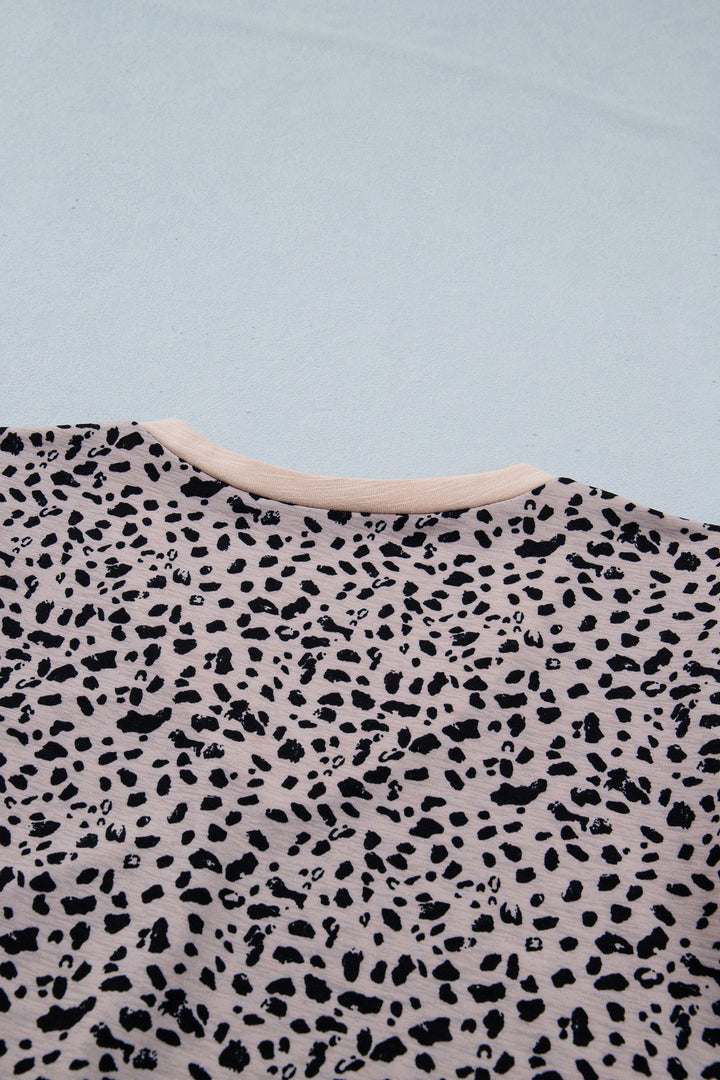 Black Cheetah Print V Neck Ruffle Trim Loose Tank Top