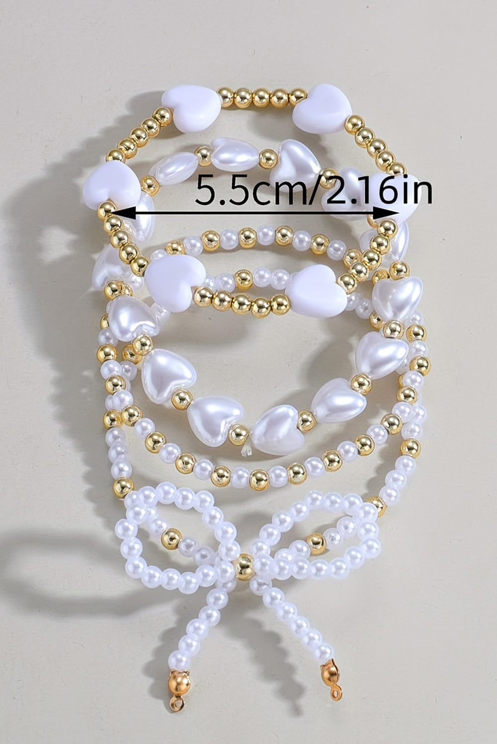 Bow Knot Heart Shape Faux Pearl Beaded Bracelet Set