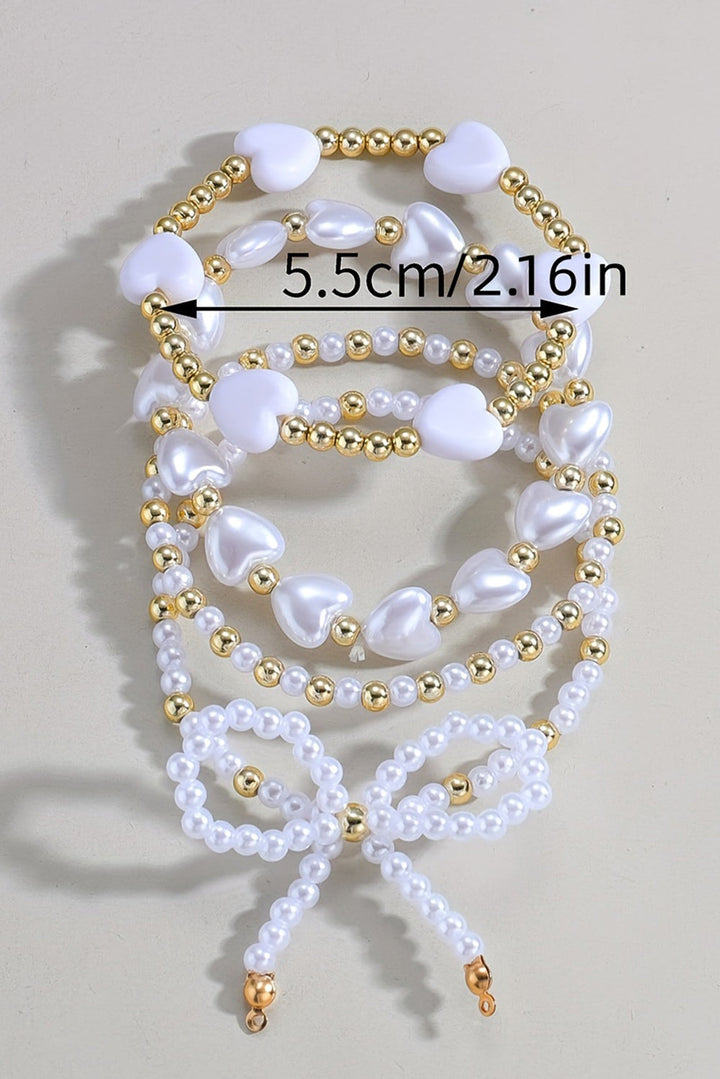 Bow Knot Heart Shape Faux Pearl Beaded Bracelet Set