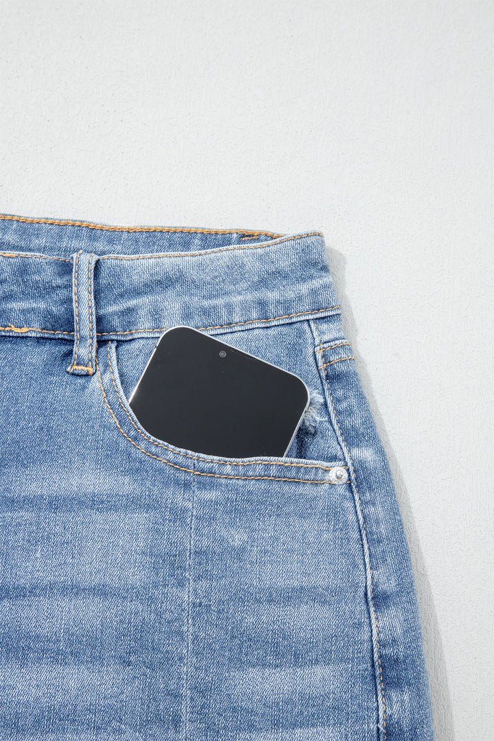 Beau Blue Acid Wash Raw Hem Denim Shorts