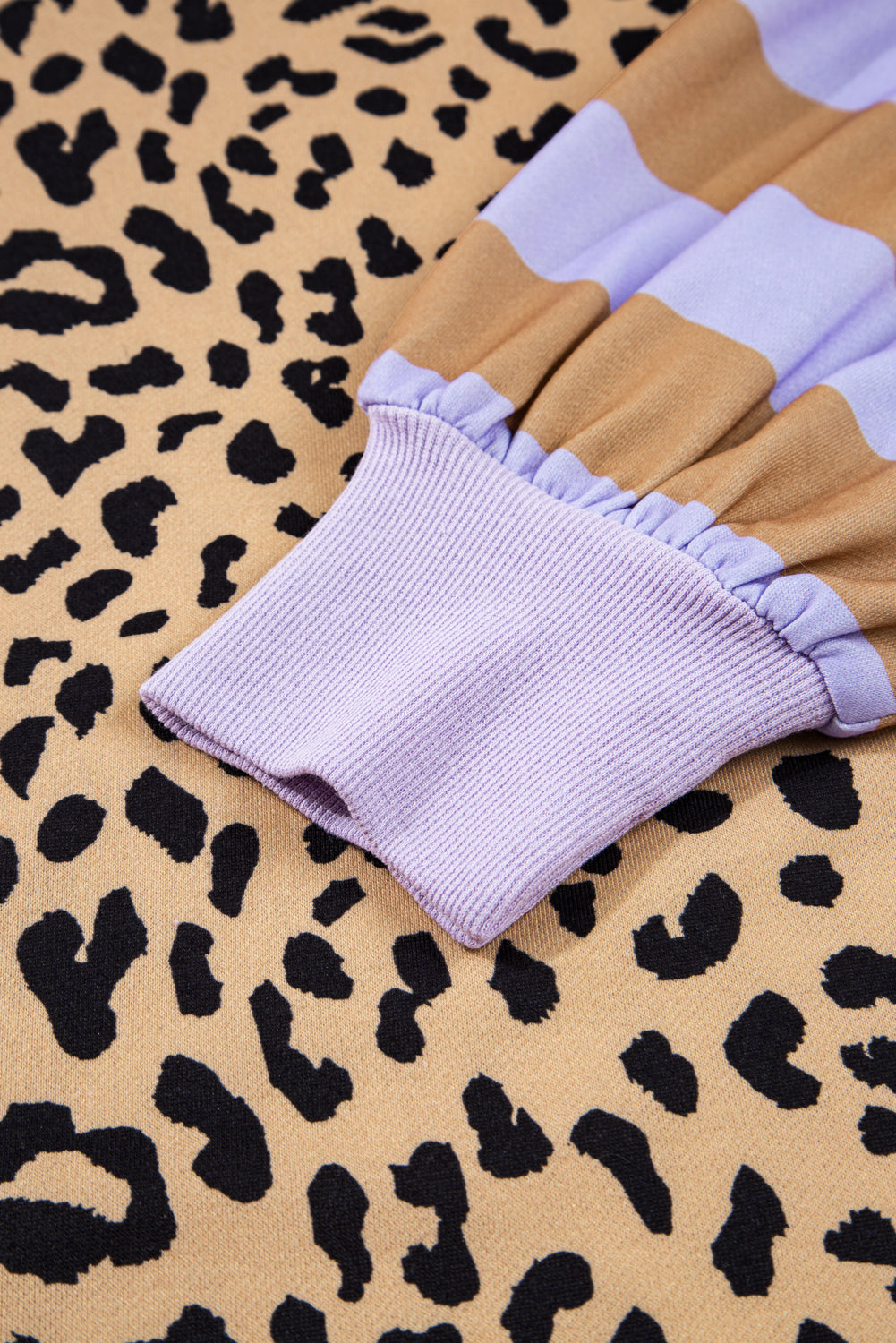 Color Block Patchwork Leopard Casual Sweatshirt with Slits