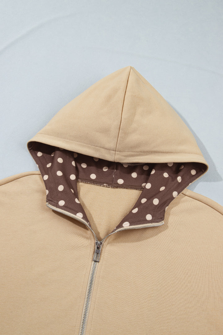 Parchment Polka Dot Hooded Zip-Up Sweatshirt