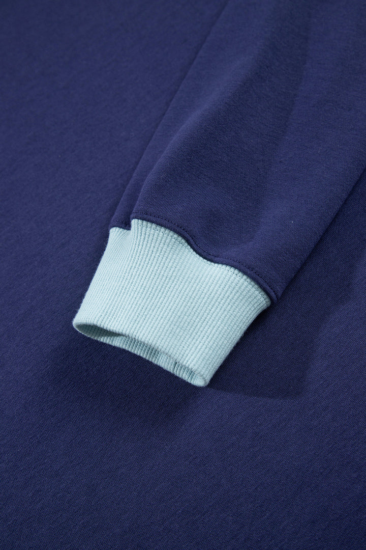 Dirty blue Colorblock Trim Crewneck Long Sleeve Pullover Sweatshirt