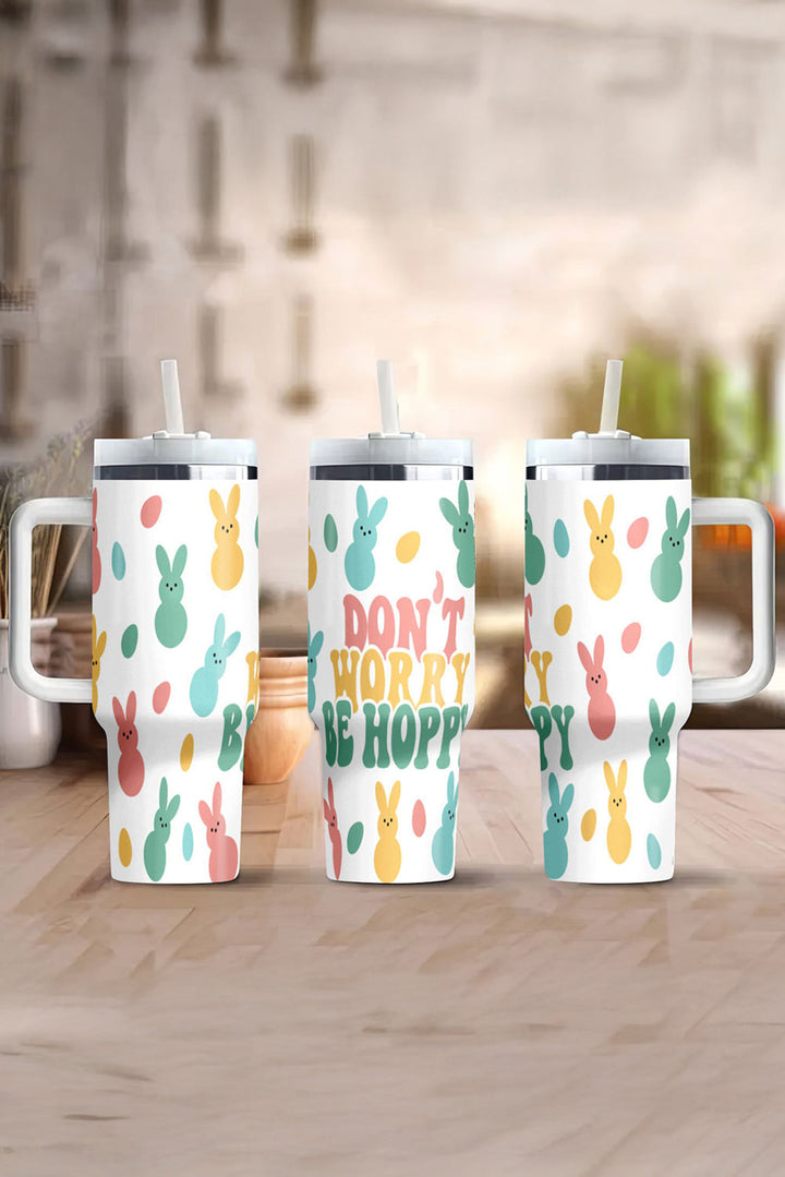 DONT WORRY BE HOPPY Bunny Print Thermal Tumbler 40oz