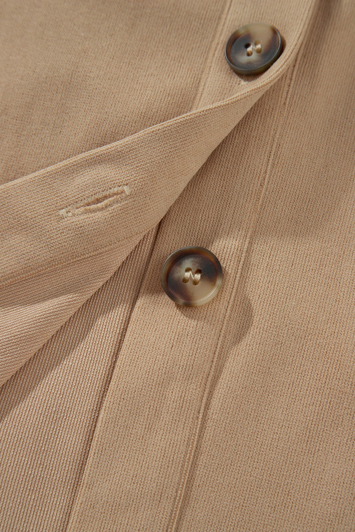 Light French Beige Plaid Colorblock Shirt Collar Shift Shacket