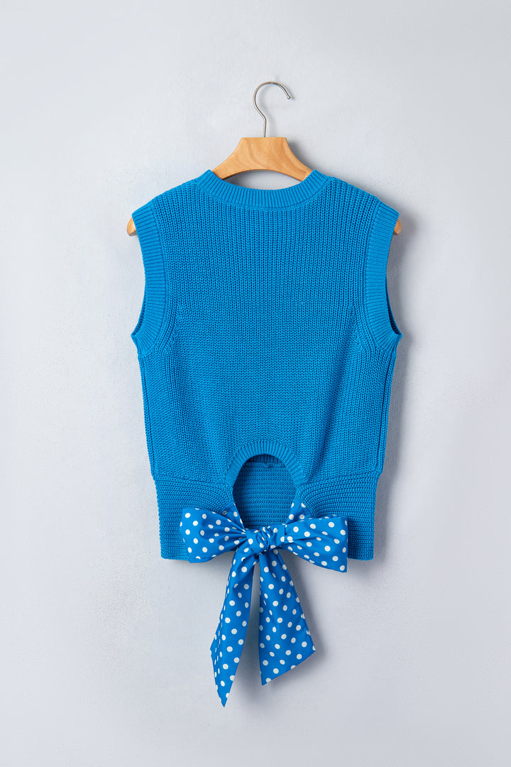 Myosotis Slim Knit Polka Dot Knot Back Cropped Sweater Tank