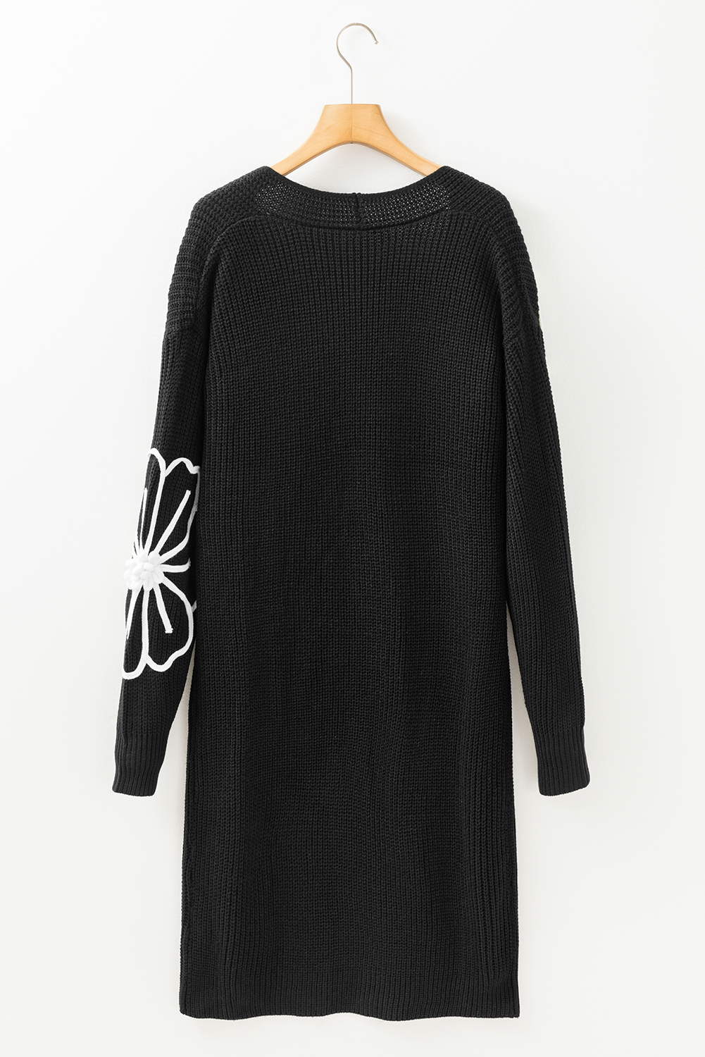 Black Flower Embroidered Open Front Duster Cardigan