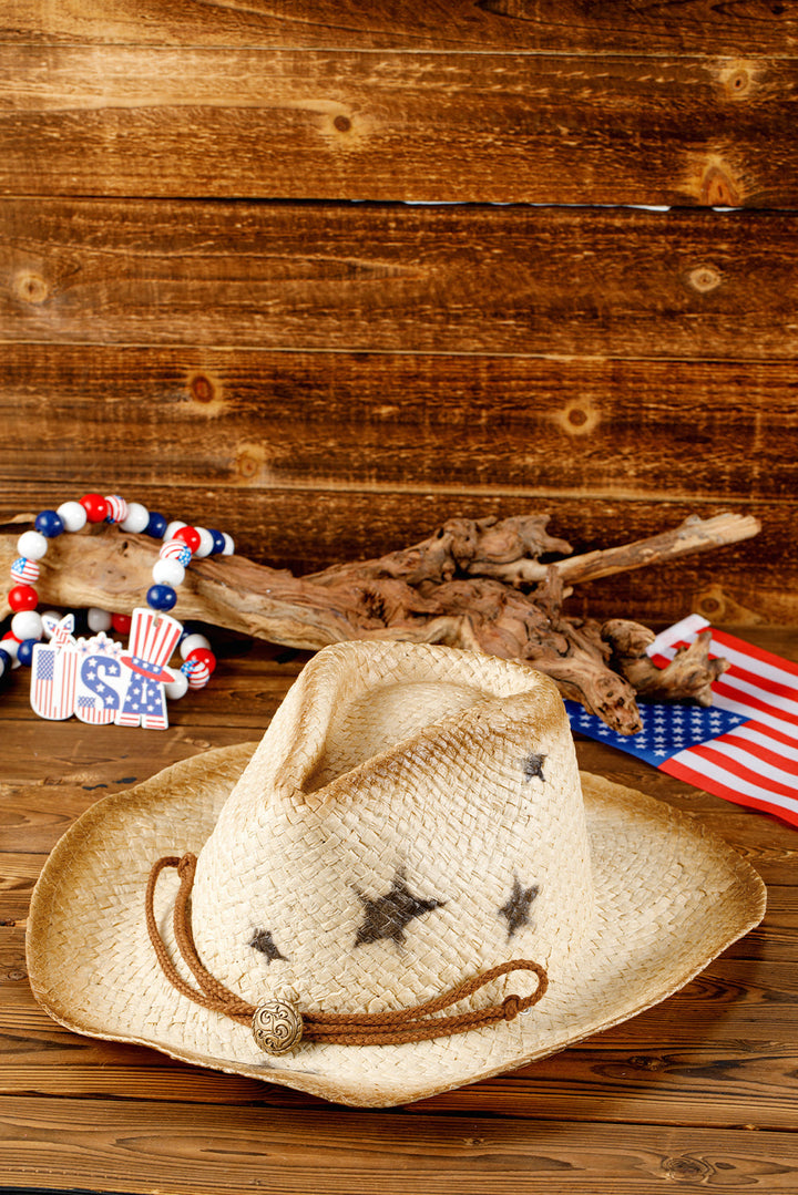 Chapeau vintage à large bord tissé en forme d'étoile avec boucle