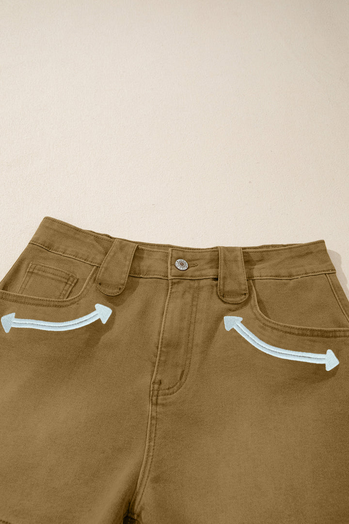 Pale Khaki Contrast Arrow Detail Western Denim Shorts