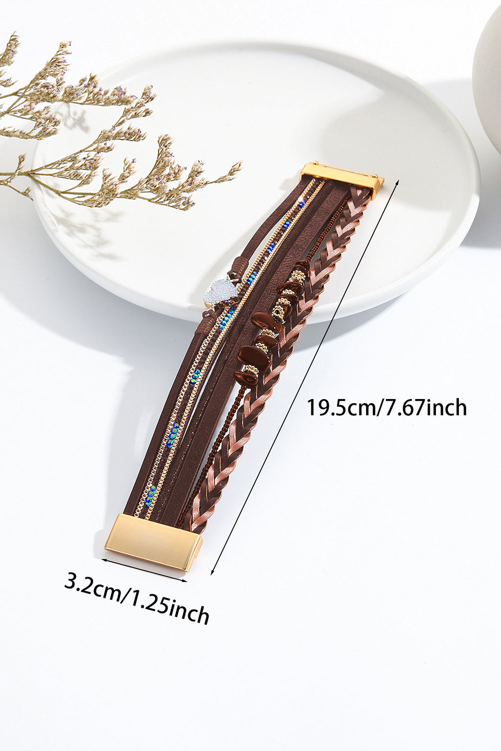 Bracelet multicouche vintage en PU avec accents de cœur scintillants