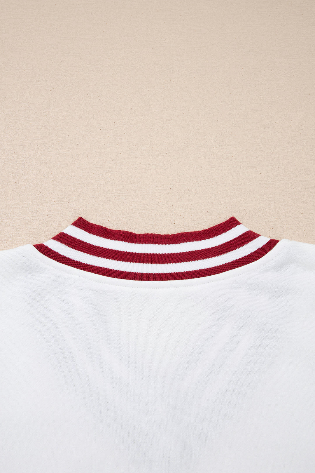 Red Dahlia Chenille Letter A Graphic Varsity Striped V Neck Puff Sleeve Sweatshirt
