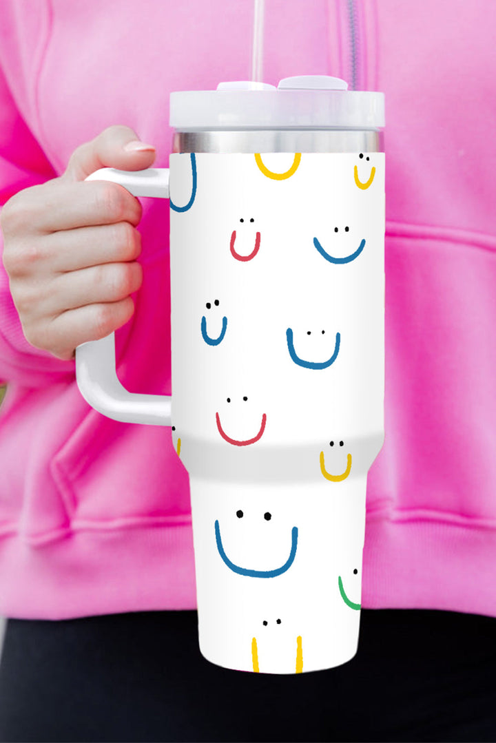 Tasse à vide avec poignée imprimée visage souriant 40 oz