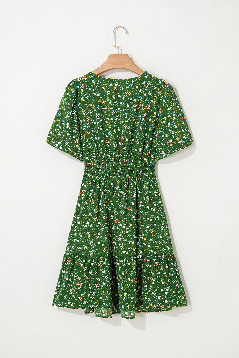 Floral Print Wrap V Neck Short Sleeve High Waistband Mini Dress