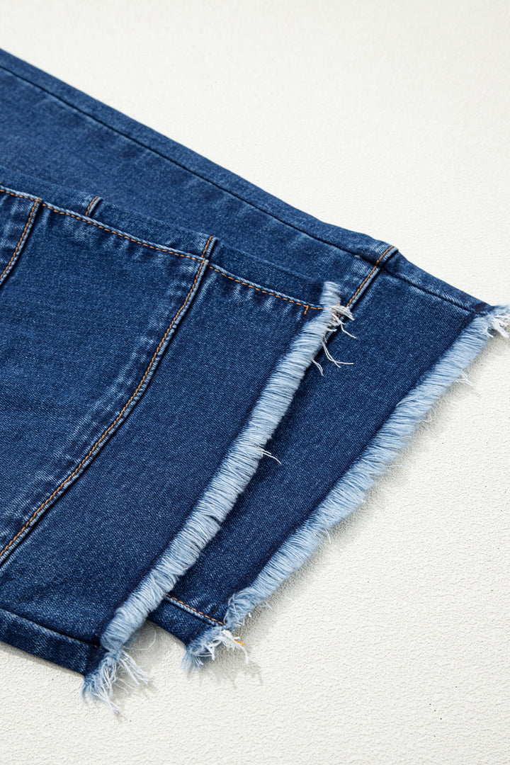Sky Blue Chic Seam Detail Raw Hem Ankle Length Jeans