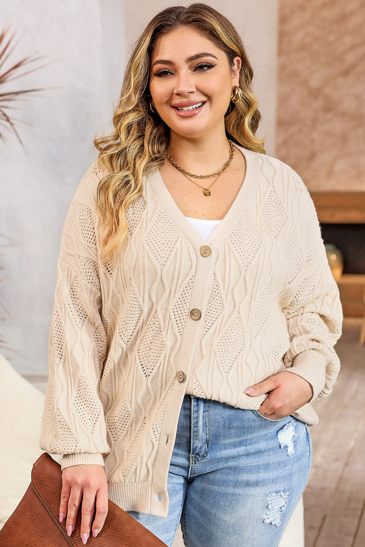 Plus Size Knitted Hollow out Button up Cardigan