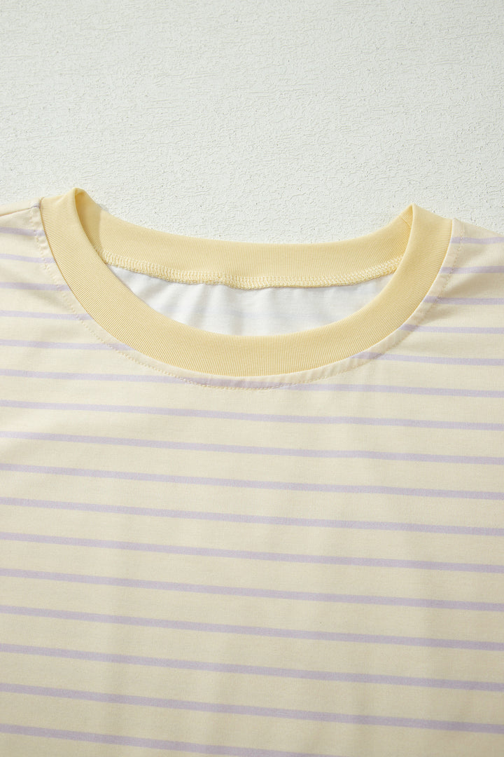 Yellow Stripe Relaxed Tee Drawstring Shorts 2pcs Outfit