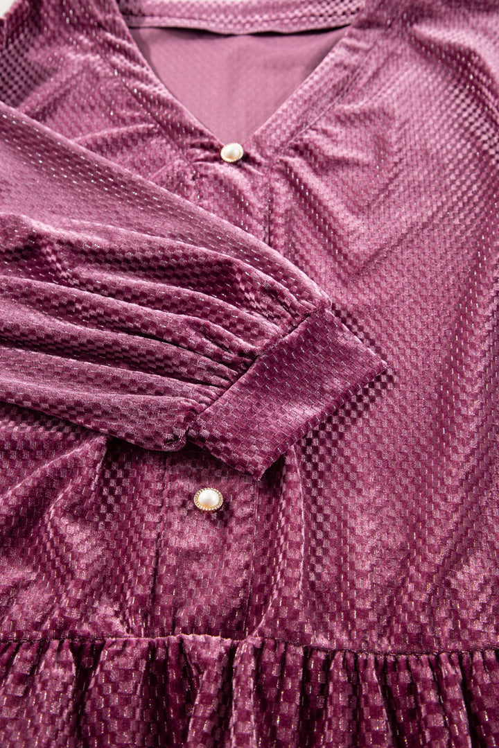 Meadow Mauve Textured Velvet Tiered Buttons Tiered  Plus Size Dress