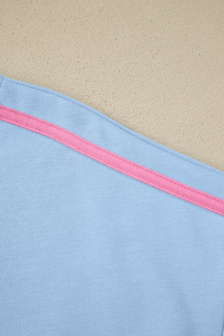 Sky Blue Ribbed Colorblock Trim Sporty Pullover Mini Skort 2pcs Athleisure Set