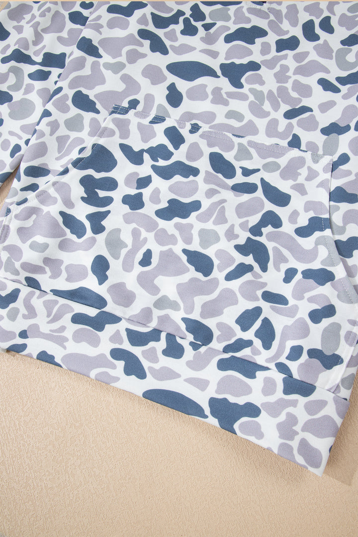 Multicolour Camouflage Print Kangaroo Pocket Zip Collar Pullover Sweatshirt