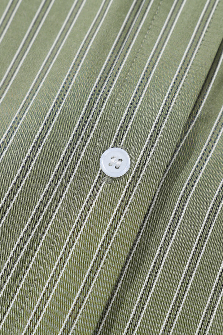Green Stripe Button Up Oversized Casual Shirt