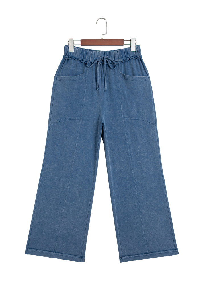 Ashleigh Blue Mineral Wash Seam Detail Flare Leg Drawstring Pants
