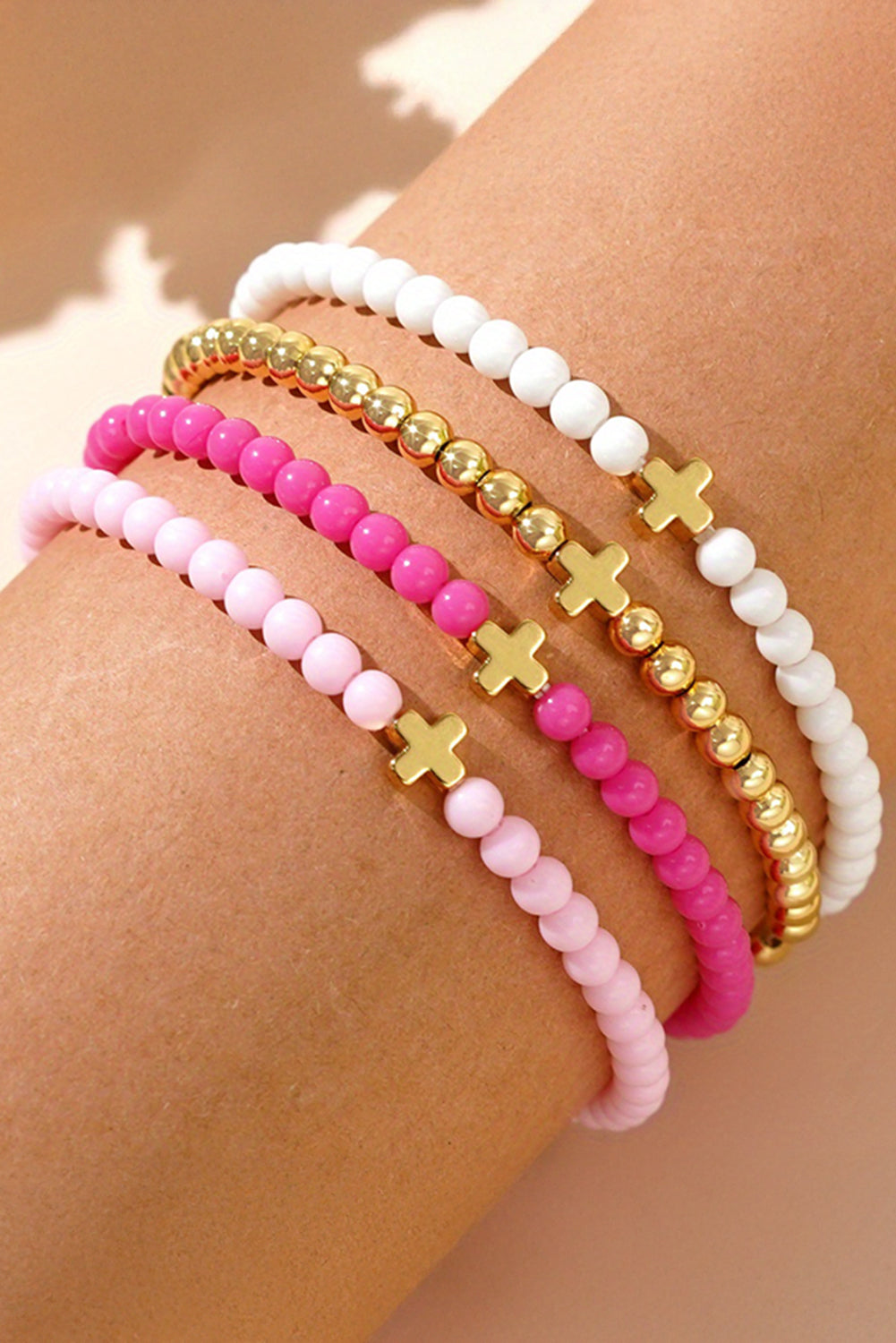 Ensemble de bracelets élastiques multicouches à perles croisées