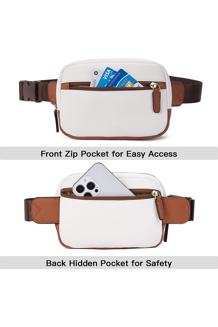 Color Contrast Patched PU Leather Wide Strap Crossbody Bags